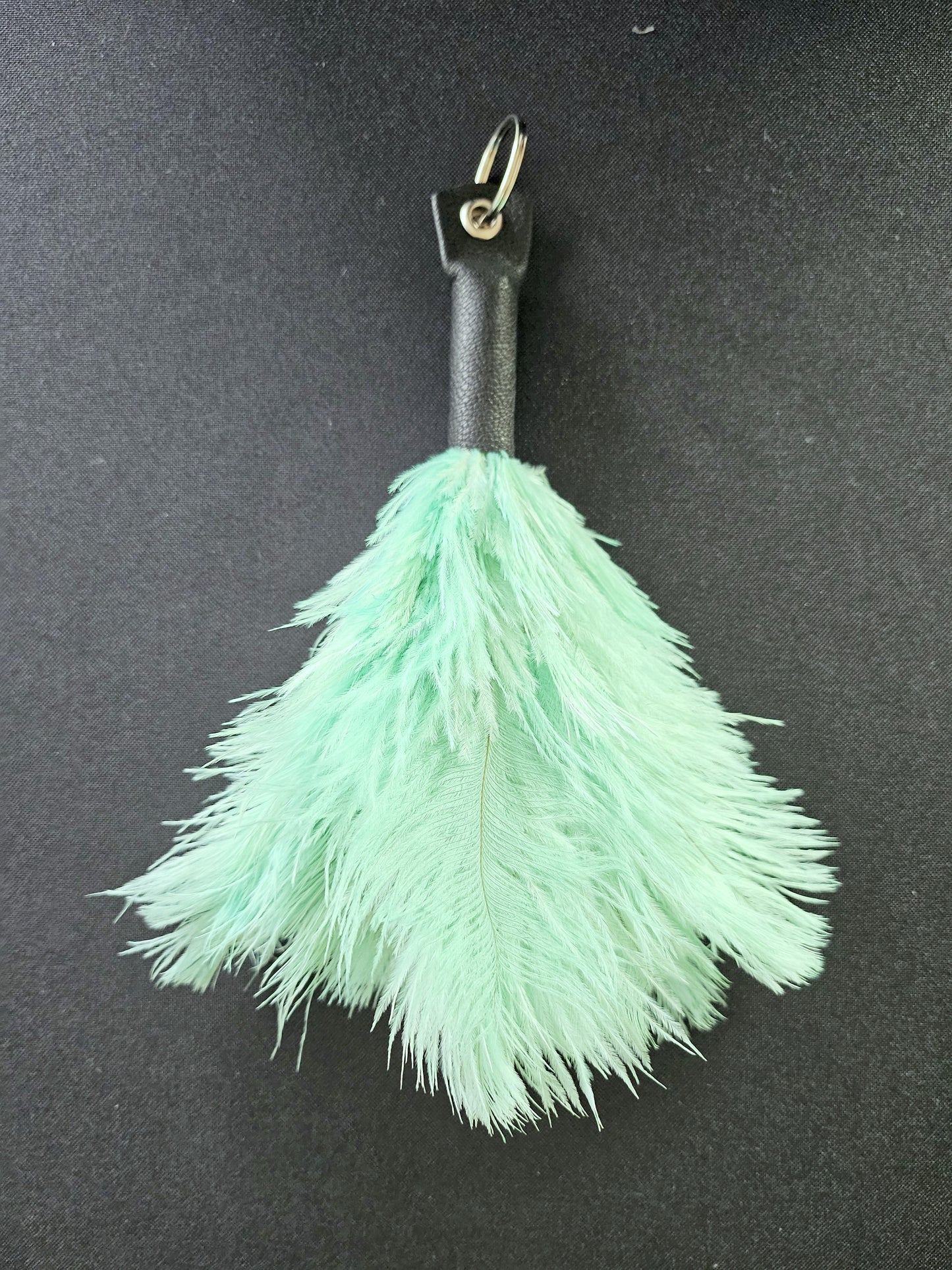 Ostrich Feather Keyring Handbag Charm With Leather Top