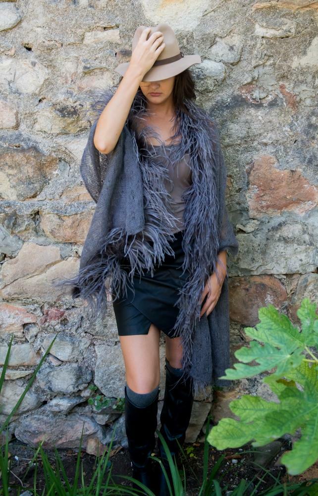 Mohair Lace Shawl with Ostrich Feathers