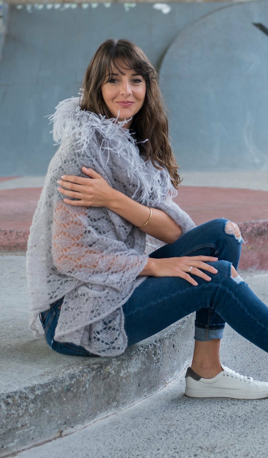 Mohair Lace Shawl with Ostrich Feathers