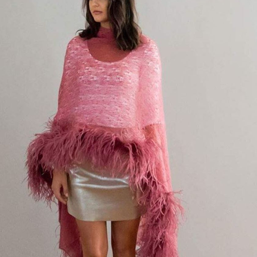 Mohair Lace Shawl with Ostrich Feathers
