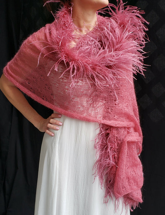 Mohair Lace Shawl with Ostrich Feathers