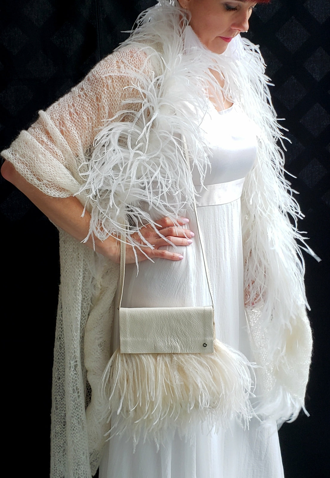 Mohair Lace Shawl with Ostrich Feathers