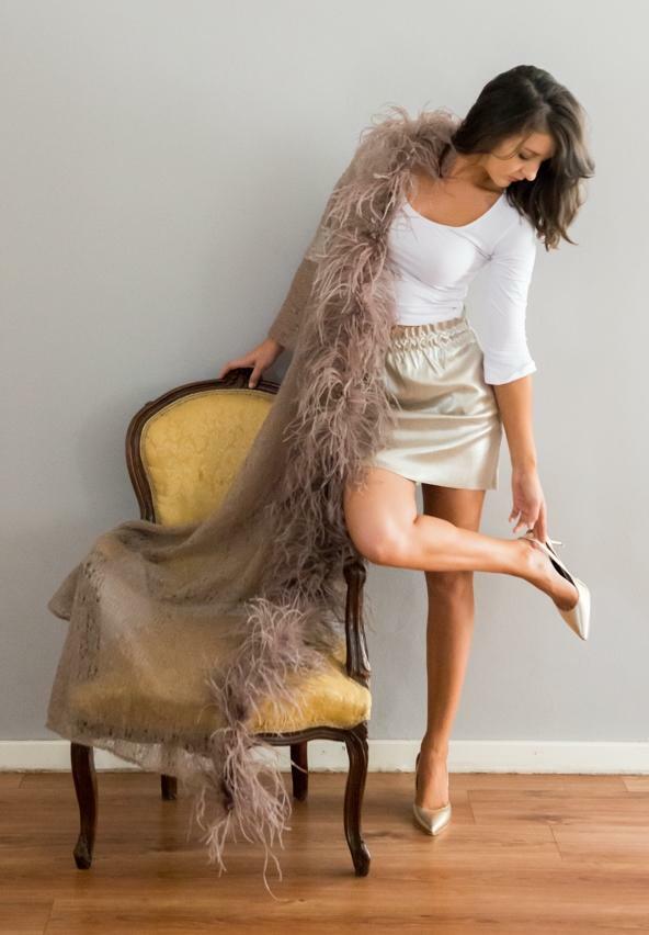Mohair Lace Shawl with Ostrich Feathers