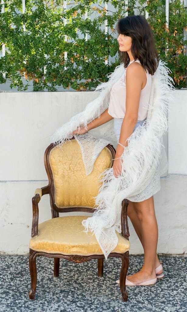 Mohair Lace Shawl with Ostrich Feathers