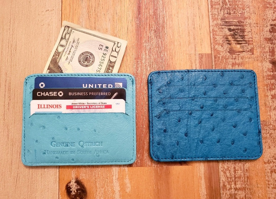 Ostrich Leather 2 Sided Credit Card and Cash Wallet