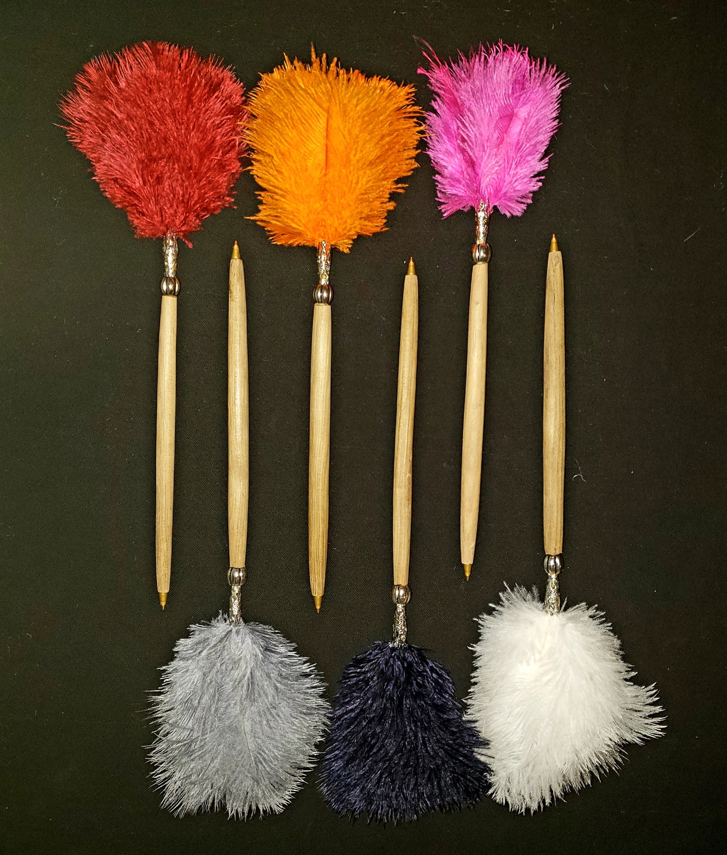 Olive Wood and Ostrich Feather Pen