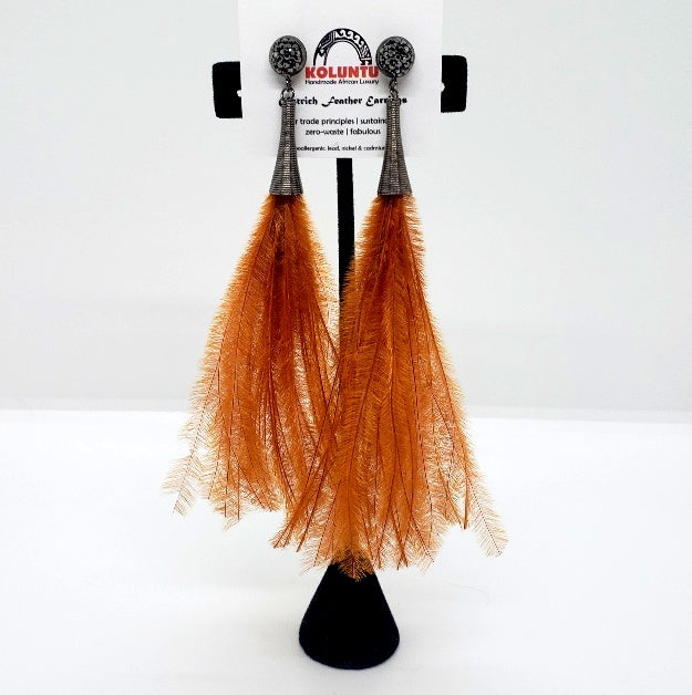 Ostrich Feather Earrings with Druzy Bling
