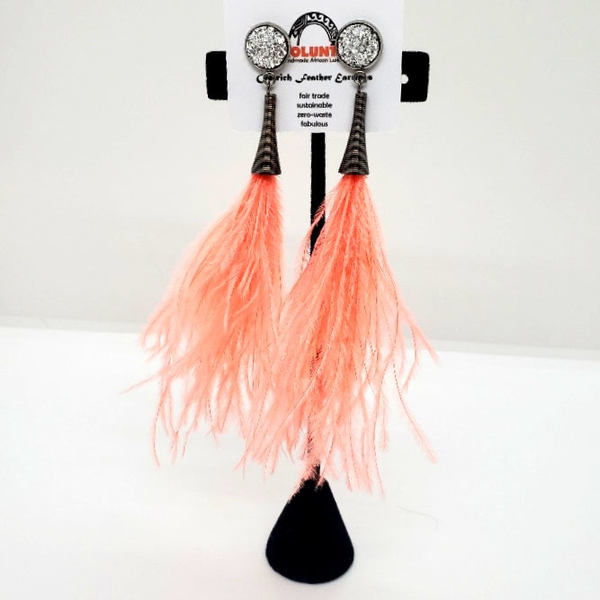 Ostrich Feather Earrings with Druzy Bling
