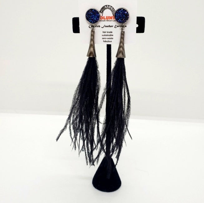 Ostrich Feather Earrings with Druzy Bling