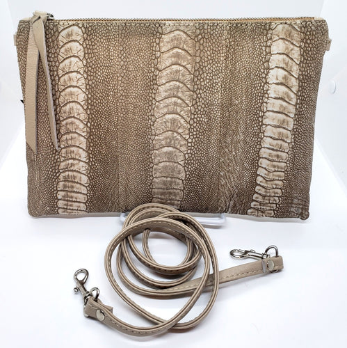 Ostrich Shin Leather Clutch/Handbag - Natural