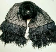 Double Layer Ostrich Feather & Mohair Lace-Knit Scarf