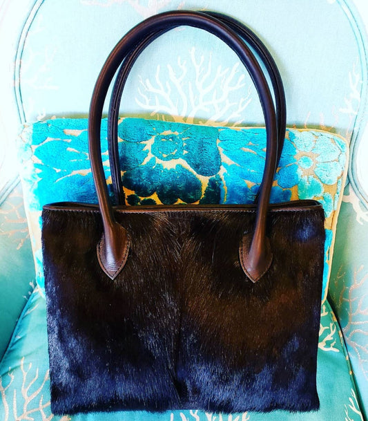 Deanne Structured Springbok Hide Handbag - Black