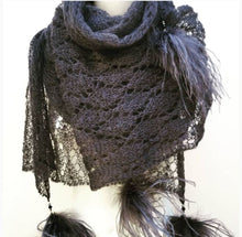 La Pluma Mohair Lace-Knit Shawl with Feather and Beads Trim