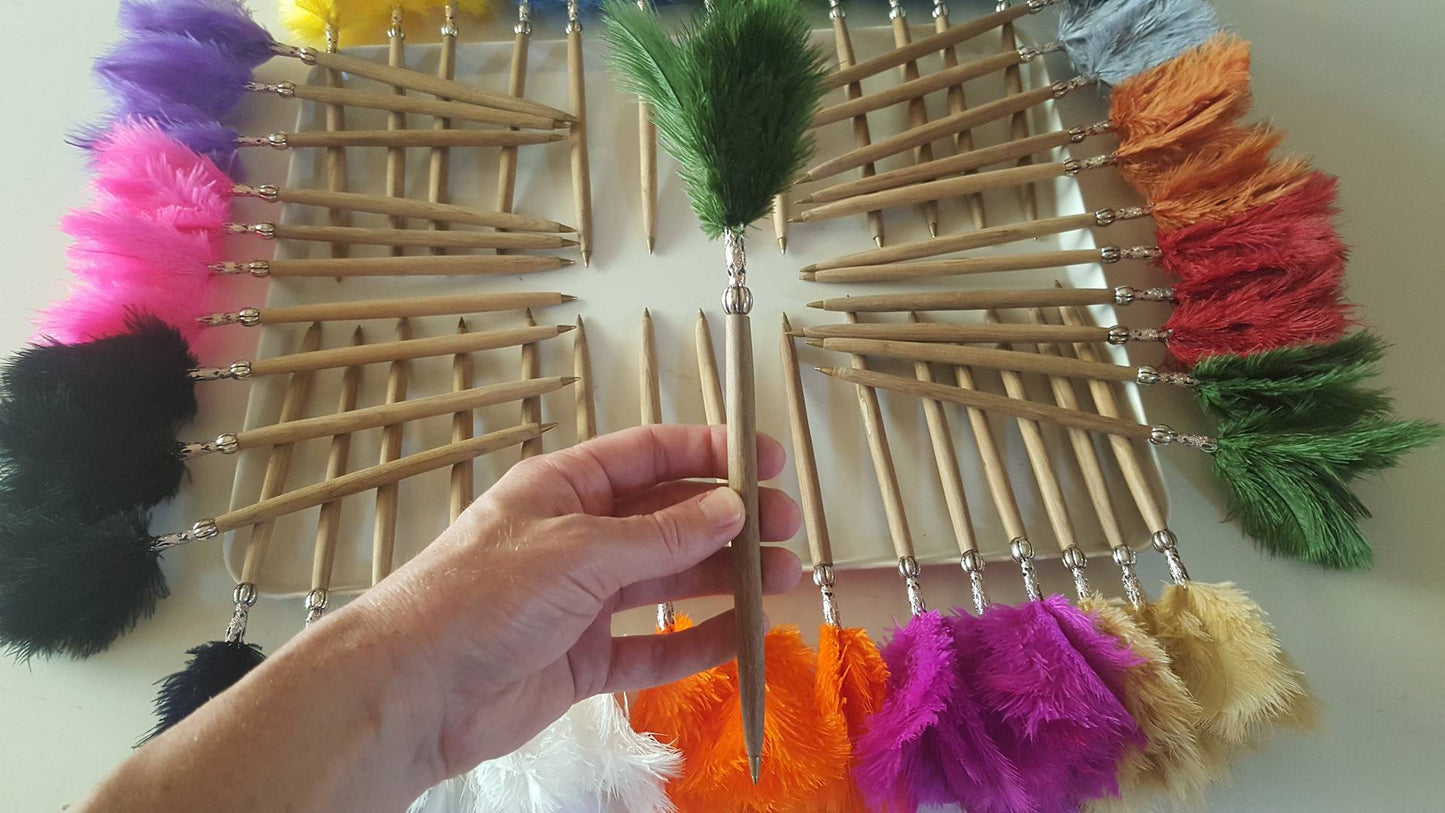 Olive Wood and Ostrich Feather Pen