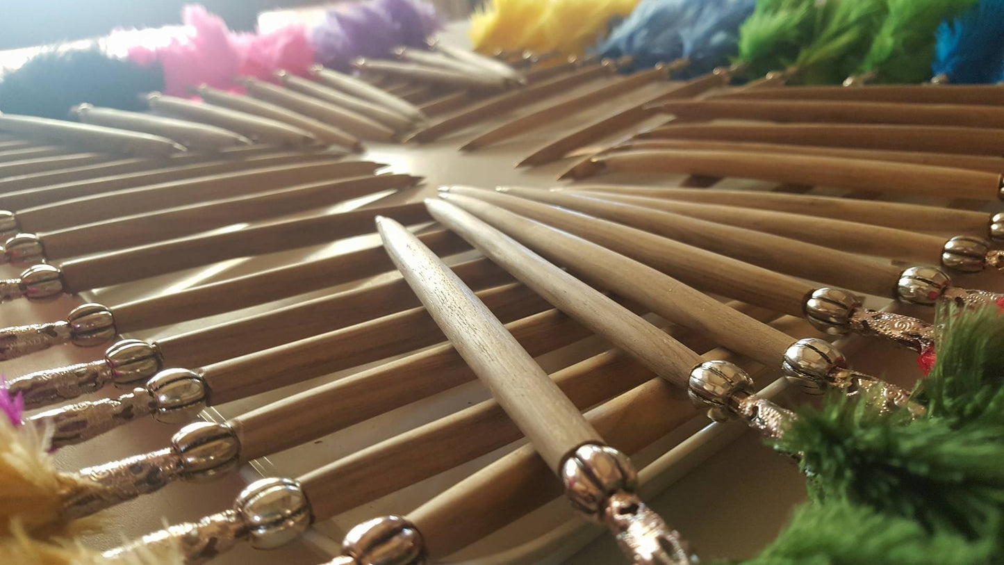 Olive Wood and Ostrich Feather Pen