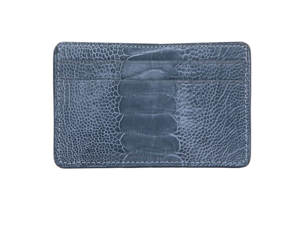 BlUE Genuine Ostrich Leather Skin Credit Card Holder/ Mini Wallet Card for  Men