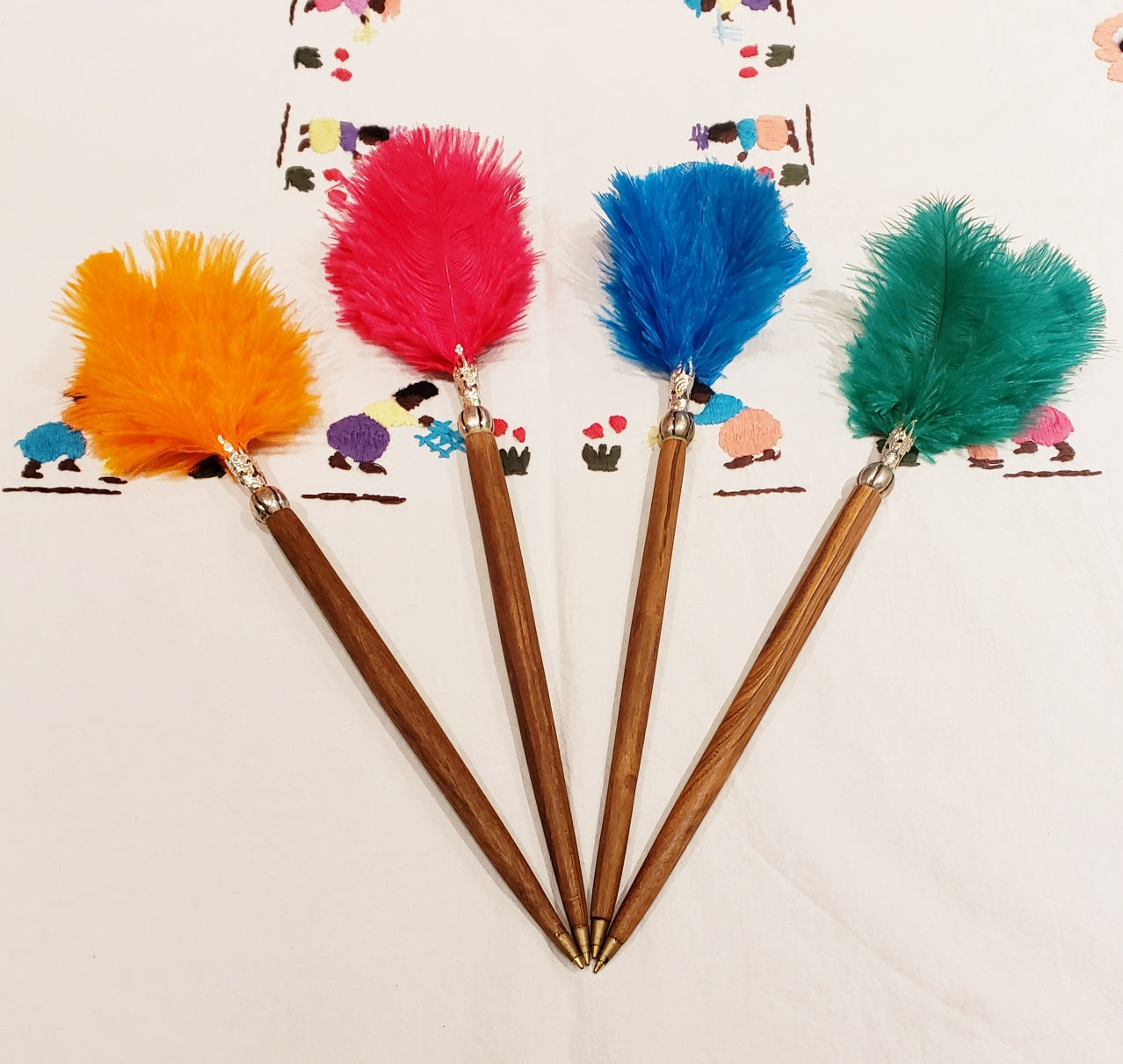 Olive Wood and Ostrich Feather Pen