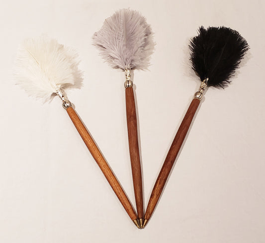 Olive Wood and Ostrich Feather Pen