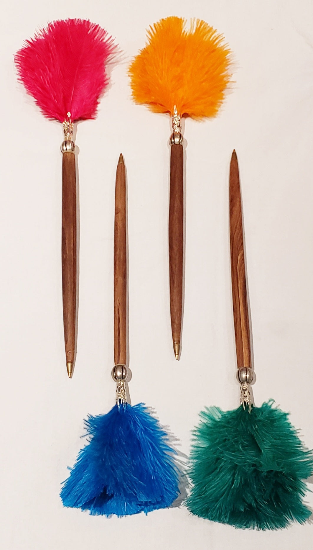 Olive Wood and Ostrich Feather Pen