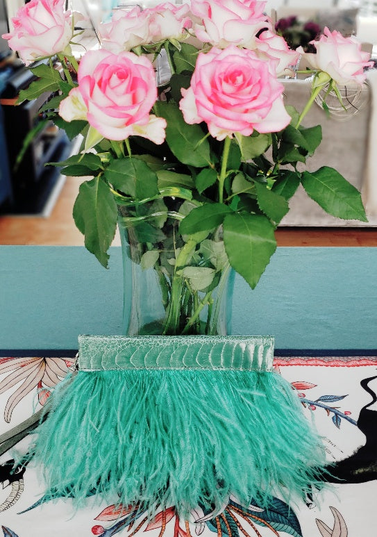 Ostrich Feather Clutch with Ostrich Shin Leather detail