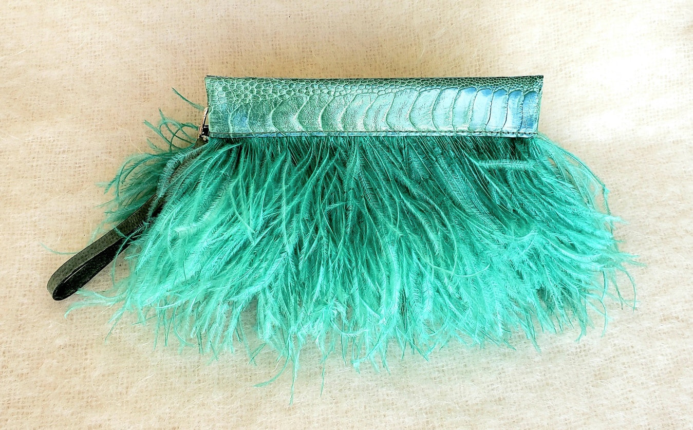 Ostrich Feather Clutch with Ostrich Shin Leather detail