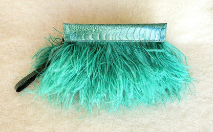 Ostrich Feather Clutch with Ostrich Shin Leather detail