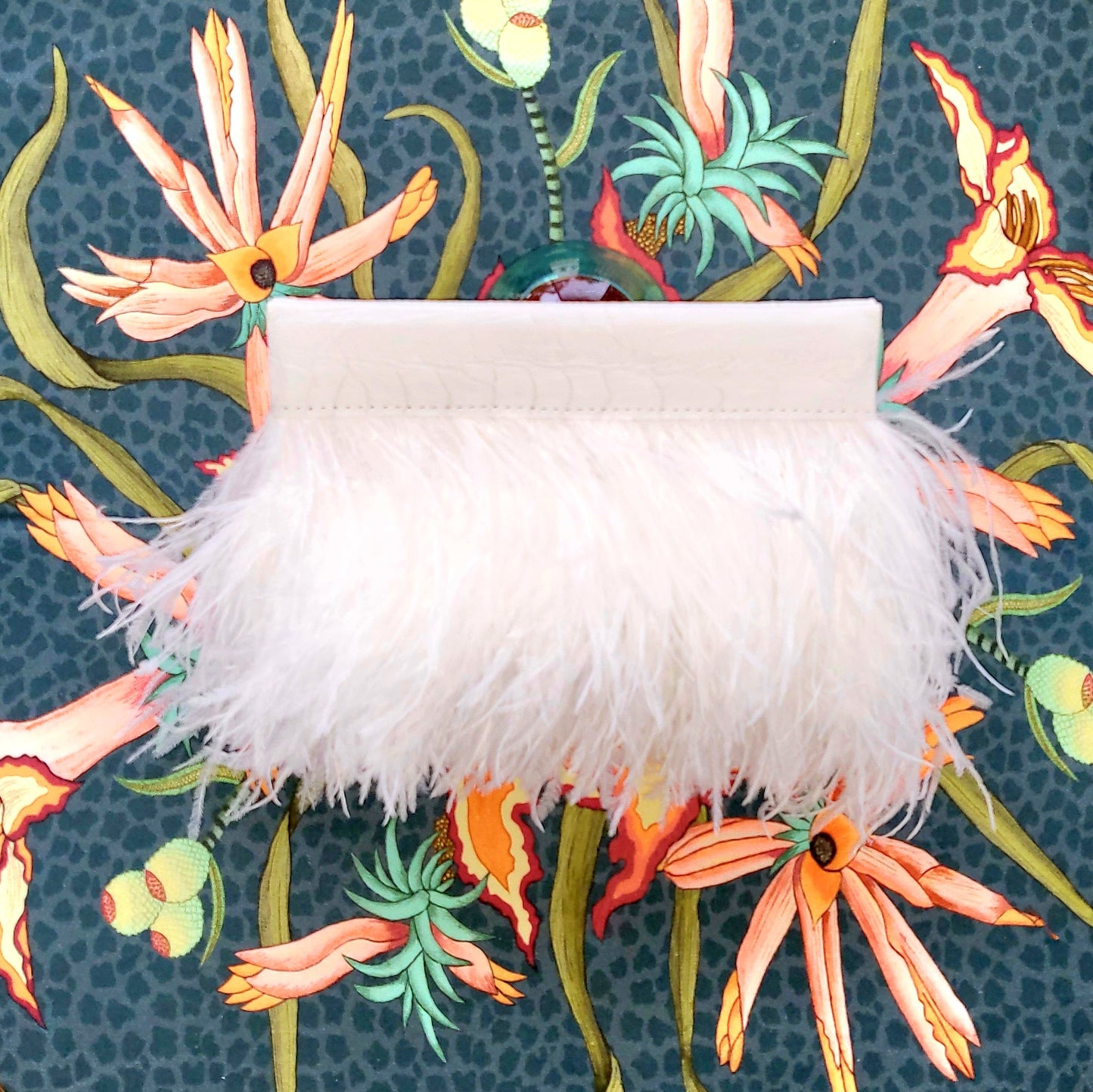 Ostrich Feather Clutch with Ostrich Shin Leather detail