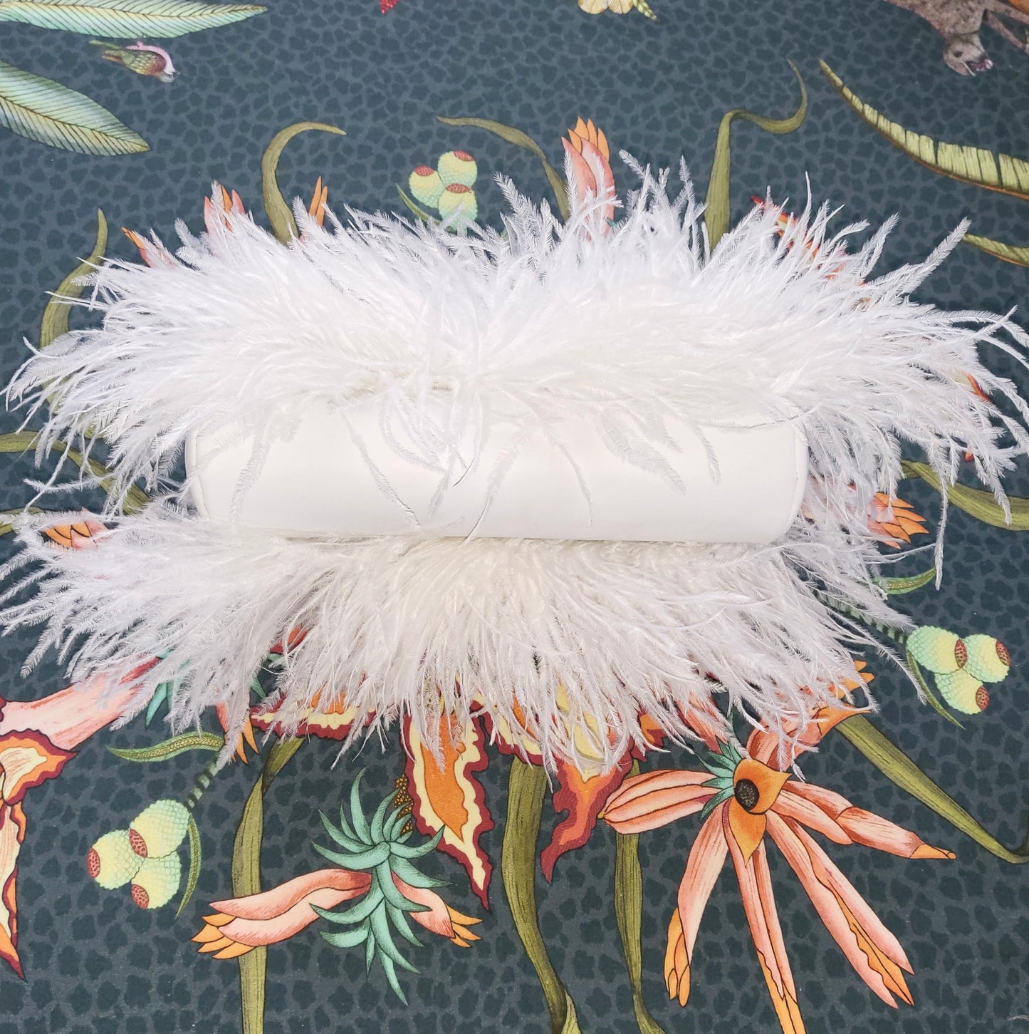 Ostrich Feather Clutch with Ostrich Shin Leather detail