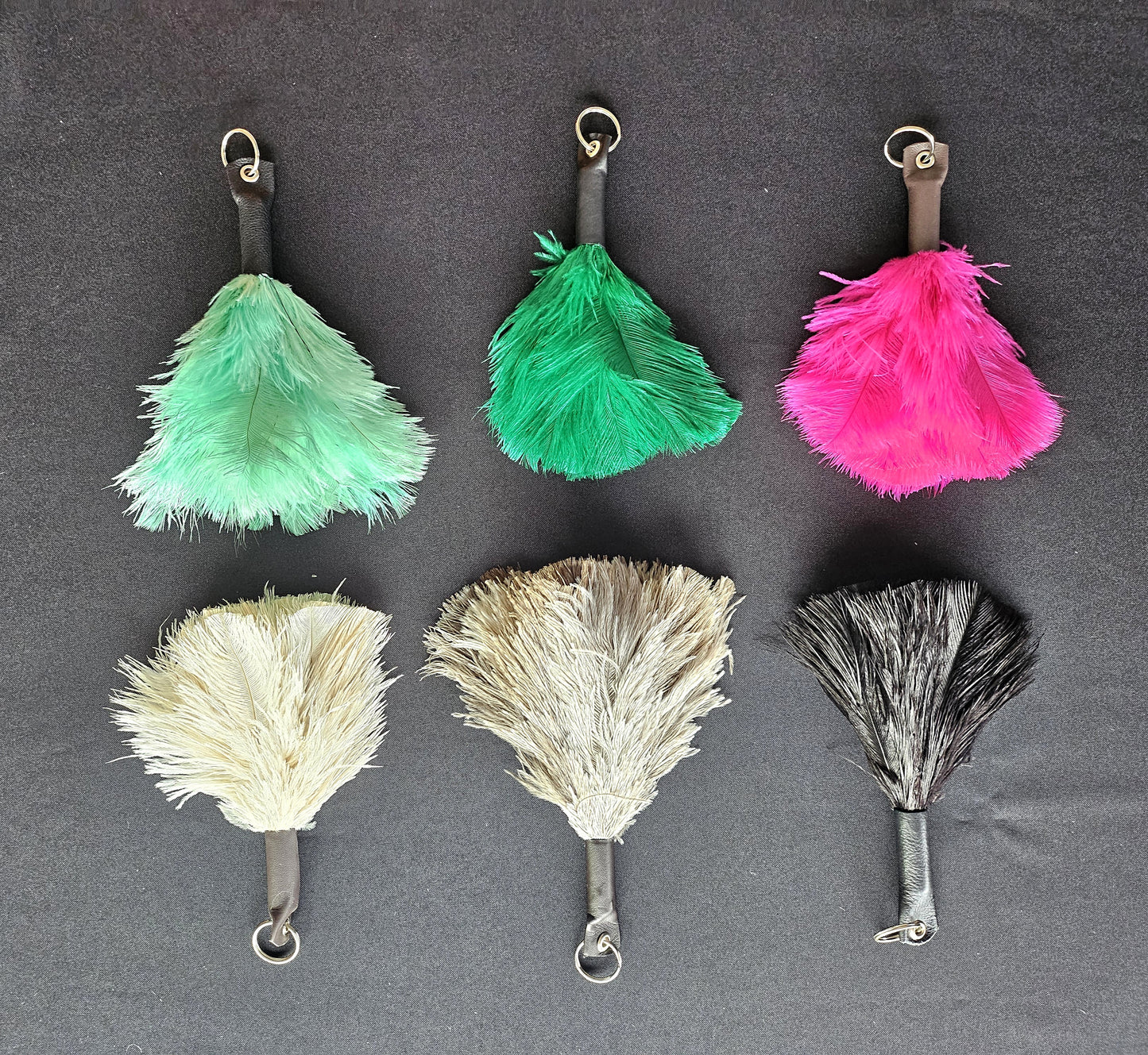 Ostrich Feather Keyring Handbag Charm With Leather Top