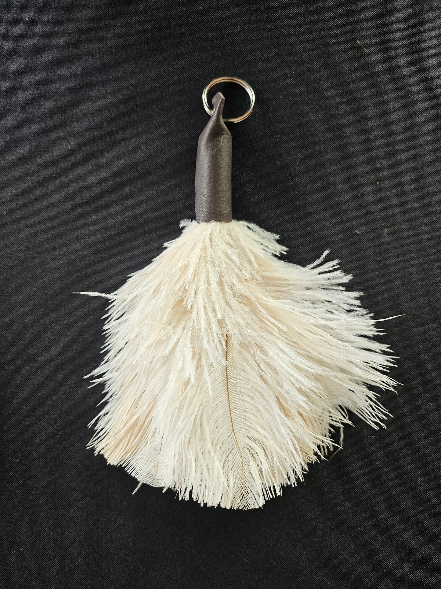 Ostrich Feather Keyring Handbag Charm With Leather Top