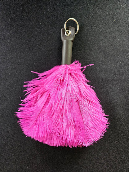 Ostrich Feather Keyring Handbag Charm With Leather Top