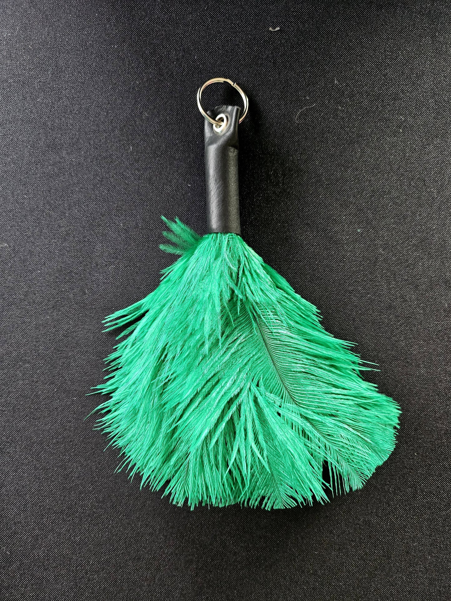 Ostrich Feather Keyring Handbag Charm With Leather Top