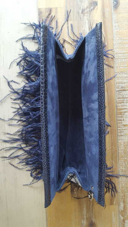 Ostrich Feather Clutch with Ostrich Shin Leather detail