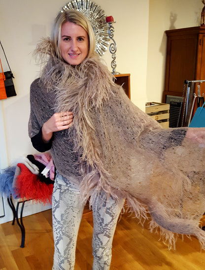 Mohair Lace SHAWL with Ostrich Feathers