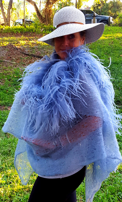 Mohair Lace SHAWL with Ostrich Feathers