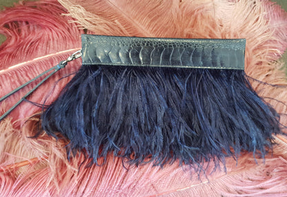 Ostrich Feather Clutch with Ostrich Shin Leather detail