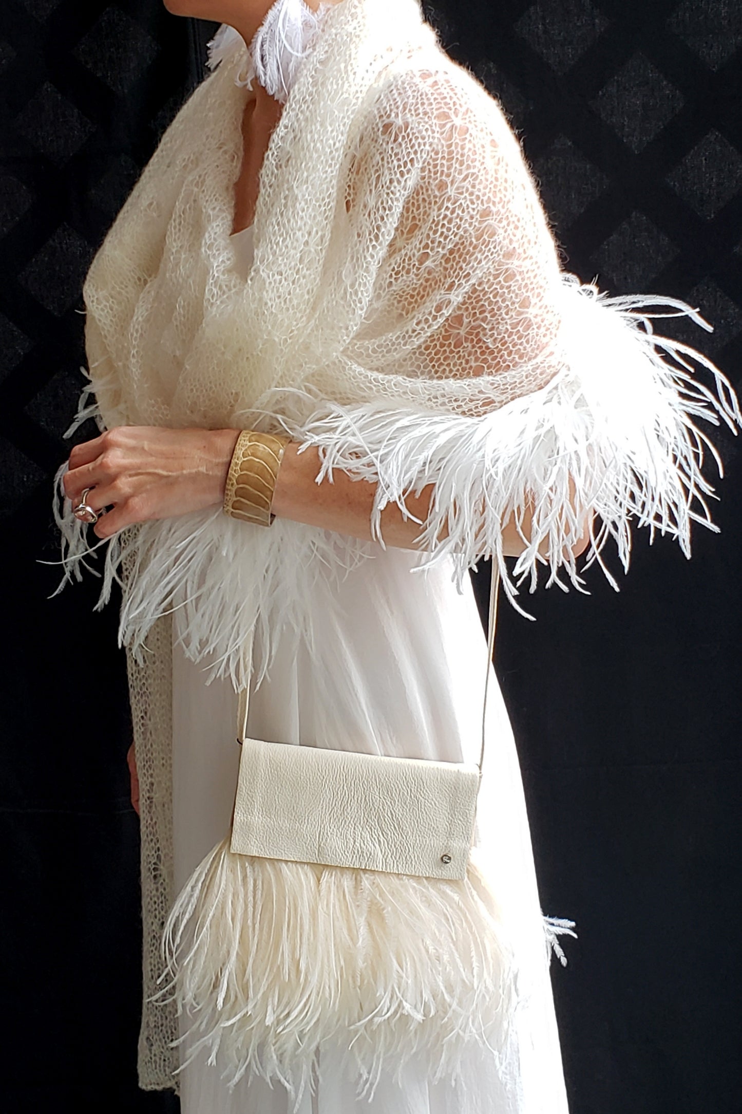 Mohair Lace SHAWL with Ostrich Feathers