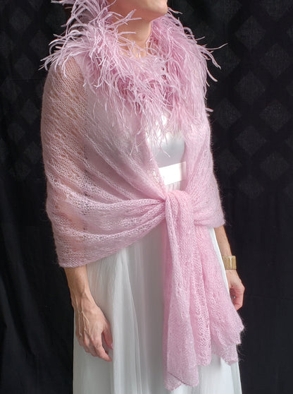 Mohair Lace Knit CAPE with Ostrich Feathers