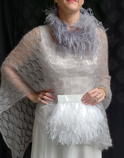 Mohair Lace Poncho with Ostrich Feathers