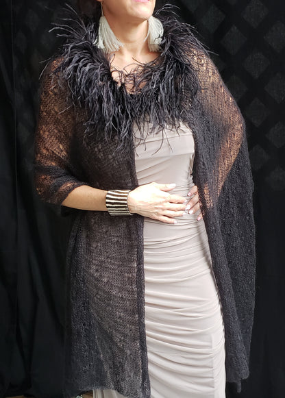 Mohair Lace Knit CAPE with Ostrich Feathers