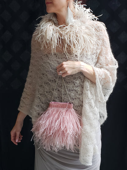 Mohair Lace Poncho with Ostrich Feathers