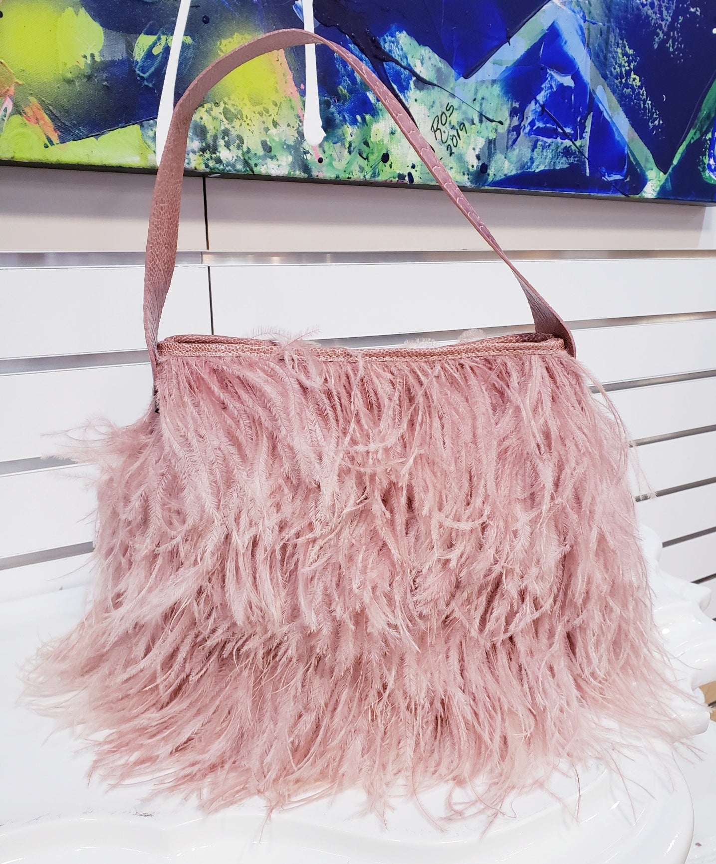 Shayleen Ostrich Feather & Shin Leather TOTE