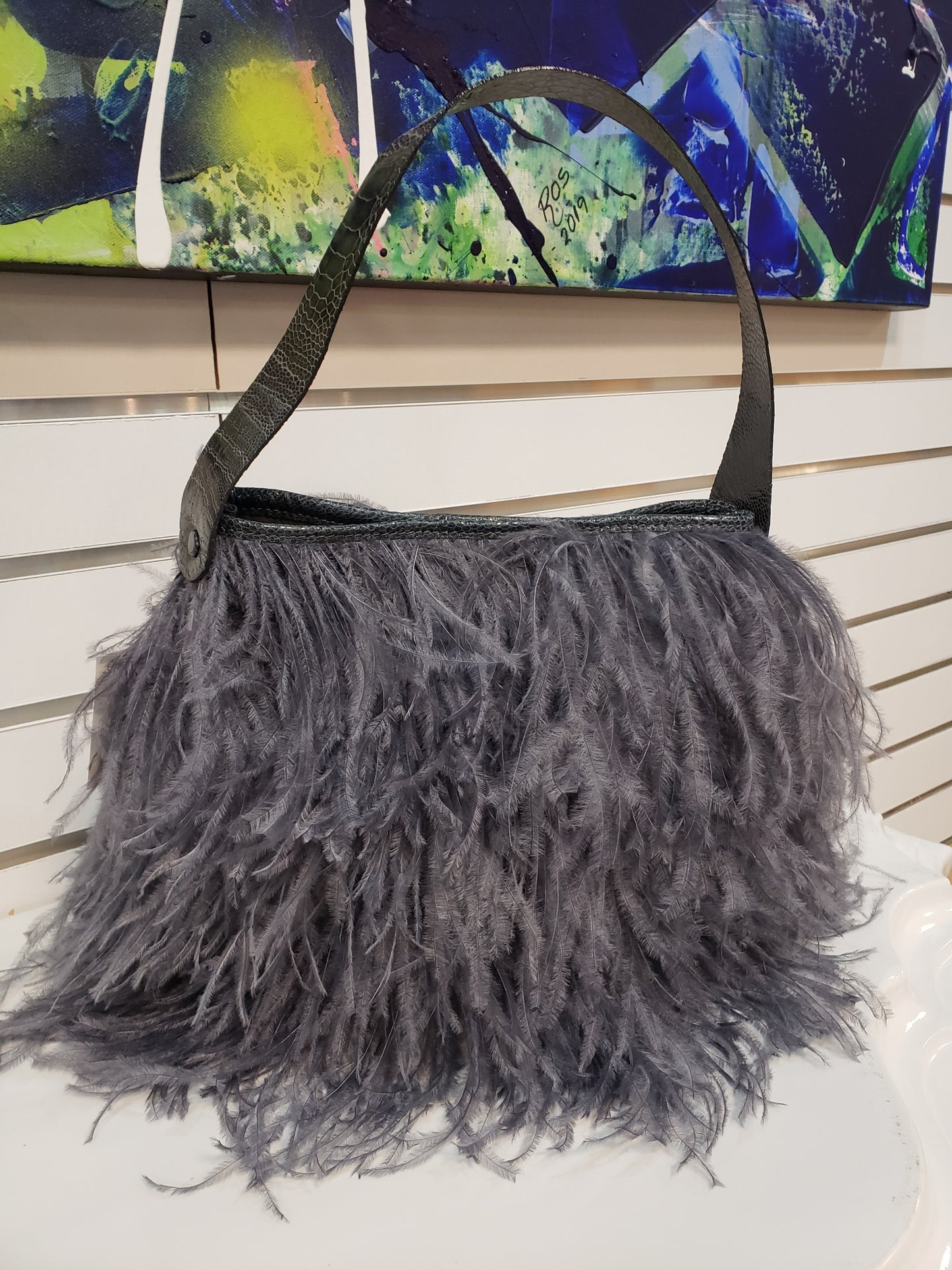 Shayleen Ostrich Feather & Shin Leather TOTE