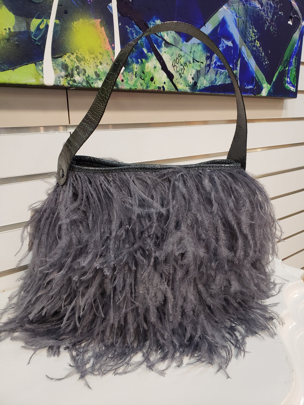 Ostrich Feather Bucket Bag | Black Blush | Large