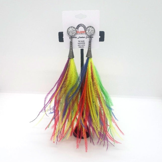 Ostrich Feather Earrings with Druzy Bling