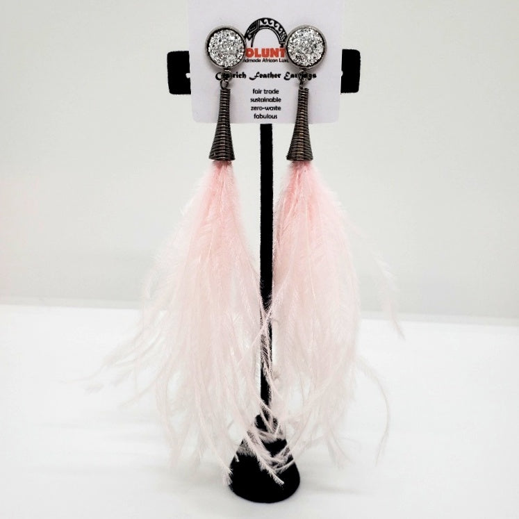 Ostrich Feather Earrings with Druzy Bling