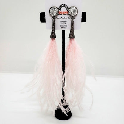 Ostrich Feather Earrings with Druzy Bling