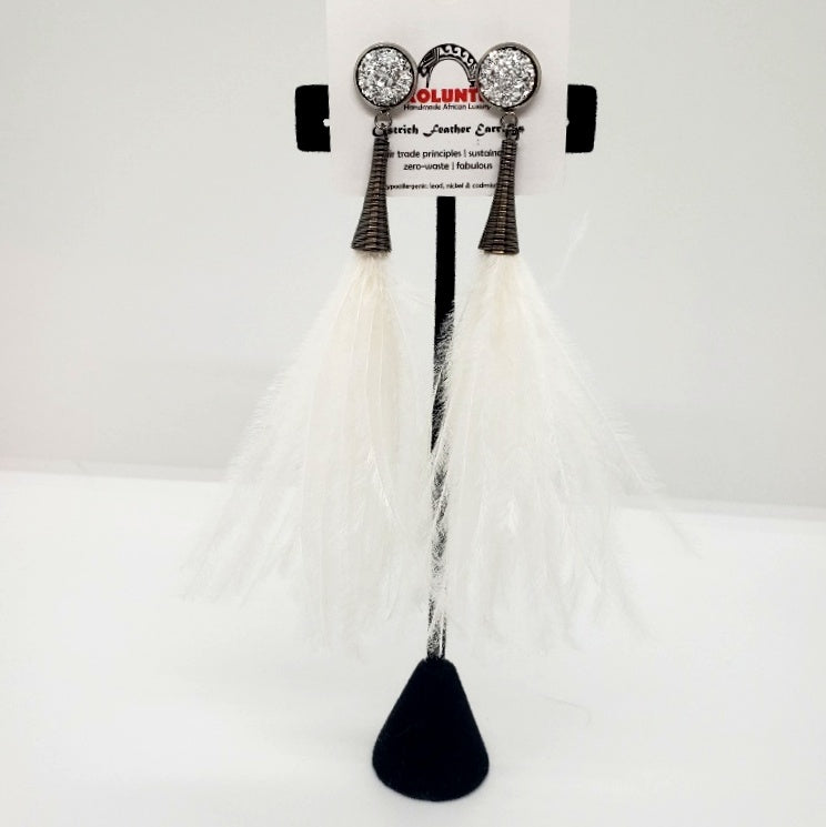 Ostrich Feather Earrings with Druzy Bling