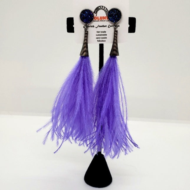 Ostrich Feather Earrings with Druzy Bling