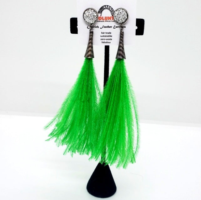 Ostrich Feather Earrings with Druzy Bling